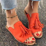 Xajzpa - Summer Female Flat Slippers Women's Fashion Tassel Comfortable Shoes Ladies Leopard New Sewing Open Toe Footwear Plus Size