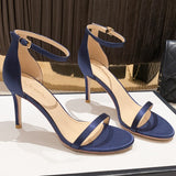 Xajzpa - New Summer Elegant Women Silk Blue Wine Red 8cm Thin High Heels Fashion Wedding Party Banquet Shoes Big Size Sandals