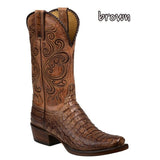 Xajzpa - 3 Color Fashion Men Women Retro Embroidered Cowboy Boots PU Western Square Toe Boots Plus Size 34-48