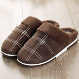 Xajzpa - Winter warm slippers men Suede Gingham Short plush Indoor shoes for male Non slip Cozy Velvet Waterproof Fur home men slippers