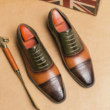 Xajzpa - New Men Dress Shoes Brogue Shoes Square Toe Mixed Colors Lace-up Business Shoes for Men