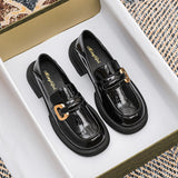 Xajzpa - 2023 new spring women's loafers British style Black casual shoes Fashionable metal decoration Party and work wear size 41-43