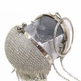 Xajzpa - New Fringed Spherical Evening Bag Diamond Handbag Rhinestone Wedding Purse Bridal Handbag Gift Party Clutch Glitter Silver Gold