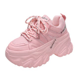 Xajzpa - Women's Pink Chunky Sneakers Breathable Platform Sports Shoes Woman Lace Up Thick Sole Casual Shoes Zapatillas Mujer