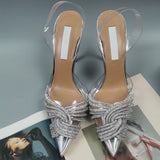 Xajzpa - New Pointed Toe Rhinestones Women Sandals Female Transparent Thin High Wedding Shoes Ladies Sexy Pu Buckle Straps Pumps