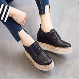 Xajzpa - 7cm Females Natural Genuine Leather Platform Sneakers Wedge Heels Rubber Hollow Breathable Summer Women Casual Shoes Dress
