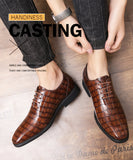 Xajzpa - Oxford Shoes Men Shoes PU Solid Color Classic Business Casual Party Retro Crocodile Pattern Lace-up Fashion Dress Shoes CP021
