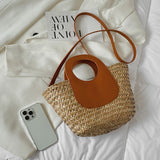 Xajzpa - Straw Summer Beach Bag Women Vintage Handmade Woven Shoulder Bag Shell Fashion Tote Vacation Casual Bucket Bag