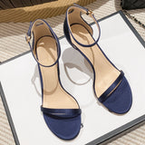 Xajzpa - New Summer Elegant Women Silk Blue Wine Red 8cm Thin High Heels Fashion Wedding Party Banquet Shoes Big Size Sandals