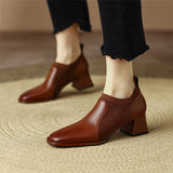 Xajzpa - Women Heels Shoes Cow Split Leather Brown High Heels Pigskin Lining and Insole Office Dress Sock Pumps Spring Autumn Big Size 42