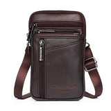 Xajzpa - Genuine Leather Men Mini Cross body Shoulder Fanny Bags Casual Hook Cell Mobile Phone Case Messenger Belt Bag Purse Waist Pack