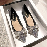 Xajzpa - Bow rhinestones pearl Shoes Woman Basic Pumps 2023 Fashion  Pointed Toe Work Shoe Party Slip-On Square heel Women Shoes
