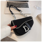 Xajzpa - trend Women's bags fashion thick chain bright diamond saddle bag female carrying armpit fashion luxury brand design bag