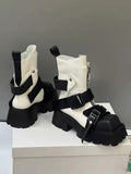 Xajzpa - 2023 New Boots Women Thick Bottom Zipper Designer Shoes for Women Fashion Belt Buckle Short Botines Autumn Winter Ankle Boots