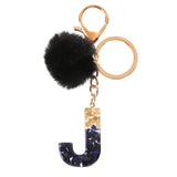 Xajzpa - Black Pompom Letter Keychain Glitter Gradient Resin A-Z Initials Alphabet Keyring Pendant Women Handbag Phone Decorative Gift