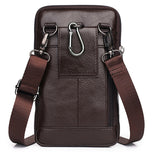 Xajzpa - Genuine Leather Men Mini Cross body Shoulder Fanny Bags Casual Hook Cell Mobile Phone Case Messenger Belt Bag Purse Waist Pack