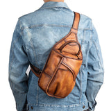 Xajzpa - Genuine Leather Sling Backpack Men Chest Cross body Bag Travel Retro Real Cowhide Messenger Single Side Bag Rucksack Knapsack