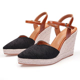 Xajzpa - Women's Wedges Sandals Summer Pointed Toe Ladies Shoes Buckle Strap Elegant Female Causal Sandal Woman Shoes New