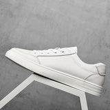 Xajzpa - Classic Men White Sneakers Soft Leather Shoes Lace-up Casual Flats Shoes Genuine Leather Men Shoes White Shoes