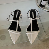 Xajzpa - New Brand Women Sandal Fashion Narrow Band Flat Heel Ladies Gladiator Shoes Pointed Toe Ankle Buckle Zapatos Muje