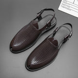 Xajzpa - New Men Sandals PU Solid Color Woven Pattern Buckle Baotou Low Heel Fashion Casual Summer Outdoor Daily Comfortable Men Shoes