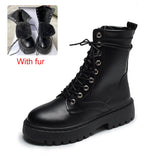 Xajzpa White Black PU Leather Ankle Boots Women Autumn Winter Round Toe Lace Up Shoes Woman Fashion Motorcycle Platform Botas