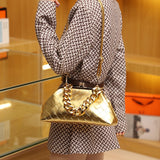 Xajzpa - Shoulder Bags Women 2023 Trend Woven Luxury Designer Handbags Purse Gold Thick Chain Dumpling Clutch Bag Fashion Crossbody Bag
