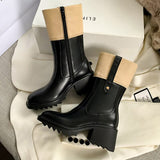 Xajzpa - Women Mid-Calf Chunky Chelsea Boots Winter High Heels Casual Shoes Fashion New Trend Women Gladiator Goth Motorcycle Boots