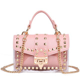 Xajzpa - New Chains Rivet Women Handbags Small White Black Pink Yellow Blue Pvc Hasp Handbags Summer Soft Shoulder Bags Cross Body