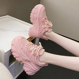 Xajzpa - Women's Pink Chunky Sneakers Breathable Platform Sports Shoes Woman Lace Up Thick Sole Casual Shoes 2023 Zapatillas Mujer