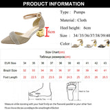 Xajzpa - Bling Crystal High Heels Pumps Women Elegant Pearl Buckle Square Heels Wedding Party Shoes Ladies Pointed Toe Ankle Strap Pumps