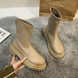 Xajzpa - Autumn Winter Women Ankle Boot Fashion Square Toe Back Zipper Ladies Keep Warm Short Boots Casual Square Low Heel Shoes