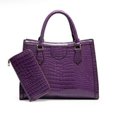 Xajzpa - Crocodile Pattern Composite Womens Handbags 2 Pecs/set Fashion Women Bag Big Female Vintage Shoulder Bags Purple Ladies Bolsa