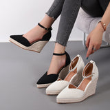 Xajzpa - Women's Wedges Sandals Summer Pointed Toe Ladies Shoes Buckle Strap Elegant Female Causal Sandal Woman Shoes New