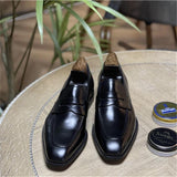 Xajzpa - Men Loafers Leather Square Toe Low Heel Mask Slip On Classic Fashion Wedding Business Casual Daily Dress Shoes