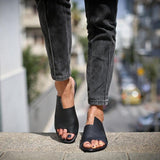 Xajzpa - Large Size Flat Shoes Sandals Female New Summer Leather Retro Roman Sandals Women Casual Open Toe Slip On Beach Footwear