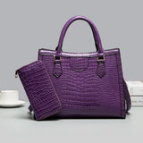 Xajzpa - Crocodile Pattern Composite Womens Handbags 2 Pecs/set Fashion Women Bag Big Female Vintage Shoulder Bags Purple Ladies Bolsa