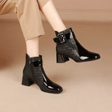 Xajzpa - Autumn Women Ankle Boots Pu Leather Thick High Heel Short Boots Winter Zip Square Toe Shoes Lady Women Shoes