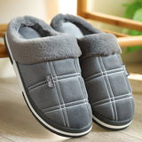 Xajzpa - Winter warm slippers men Suede Gingham Short plush Indoor shoes for male Non slip Cozy Velvet Waterproof Fur home men slippers