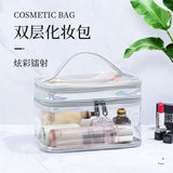 Xajzpa - Multifunction Double Layer Laser Transparent Cosmetic Bag Large Capacity Waterproof Travel Makeup Organizer Toiletry Storage