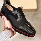 Xajzpa - Men Shoes Punk Rivet Black Lace-up Breathable Casual Fashion Handmade Shoes for Men Dress Shoes