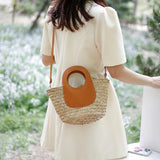 Xajzpa - Straw Summer Beach Bag Women Vintage Handmade Woven Shoulder Bag Shell Fashion Tote Vacation Casual Bucket Bag