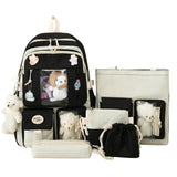 Xajzpa - Backpack 5 Piece Set High School Backpack Bags For Teenage Girl Canvas Fashion Travel Women Bookbags Teen Student Schoolbag