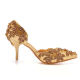 Xajzpa - Woman's High Heels Female Single Sandals Gold Elegant 7cm Pointed Toe Stiletto Bride Wedding Shoes