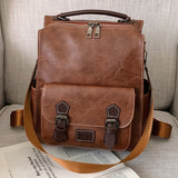 Xajzpa - Women's Backpack Vintage Pu Leather Daypack Brown Mochilas Para Mujer Casual Travel Bag Retro Student School Bag