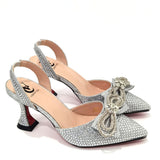Xajzpa - The Latest INS Style Rhinestone Bow Side Empty Party High Heels Pointed Toe Stiletto Heels Silver Women's Shoes And Bags