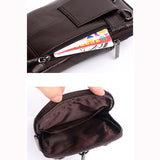 Xajzpa - Genuine Leather Men Mini Cross body Shoulder Fanny Bags Casual Hook Cell Mobile Phone Case Messenger Belt Bag Purse Waist Pack