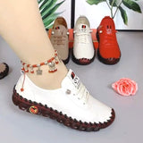 Xajzpa - Women Spring Vintage Breathable Shoes Platform Loafers Lace Up Leather Hollow Slip-On New Fashion Casual Mom Shoe Zapatos Mujer