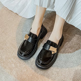 Xajzpa - 2023 spring new women's leather shoes British style Black loafers Fashionable metal decoration Party and work Casual shoes