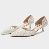 Xajzpa - Women's Wedding Bridal Shoes New Crystal Elegant Pointed Toe Medium Heel Sexy Women\'s Party Shoes Pumps Women Shoes